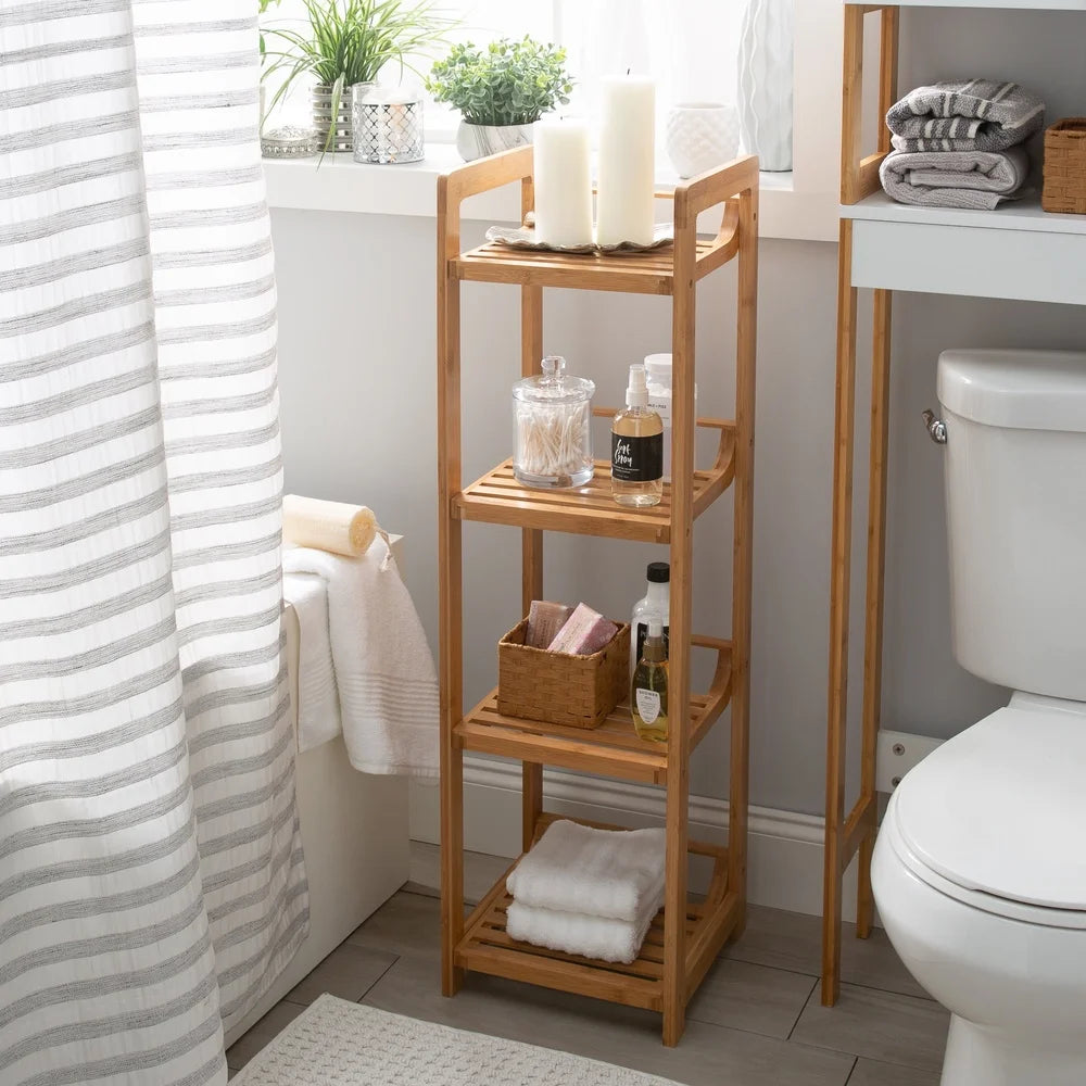 Bamboo Shelving Tower Freestanding Organizer