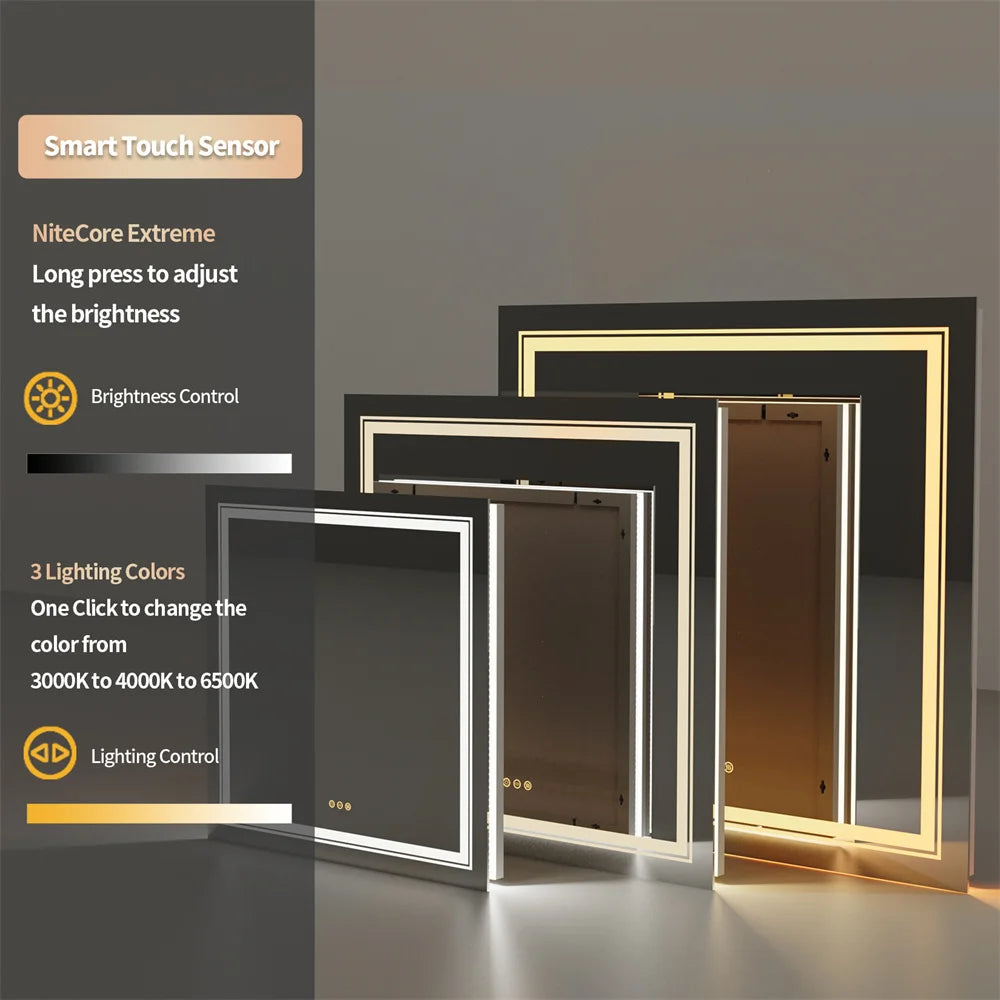 LUVODI Square Illuminated Wall Bathroom Mirror