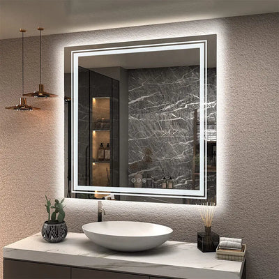 LUVODI Square Illuminated Wall Bathroom Mirror