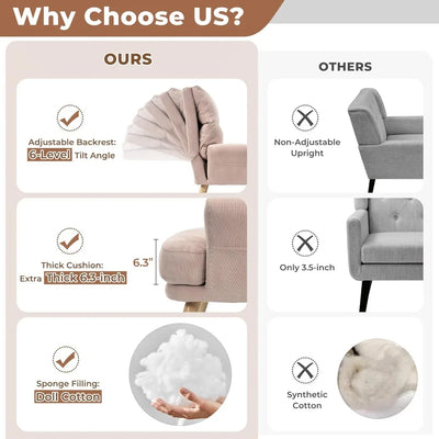 Reclining Chair with Ottoman, Accent Reading Chair with Footrest and Side Pocket, Modern Lounge Recliner for Indoor Living Room