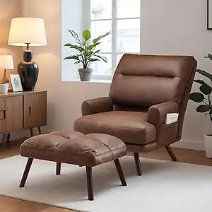 Reclining Chair with Ottoman, Accent Reading Chair with Footrest and Side Pocket, Modern Lounge Recliner for Indoor Living Room