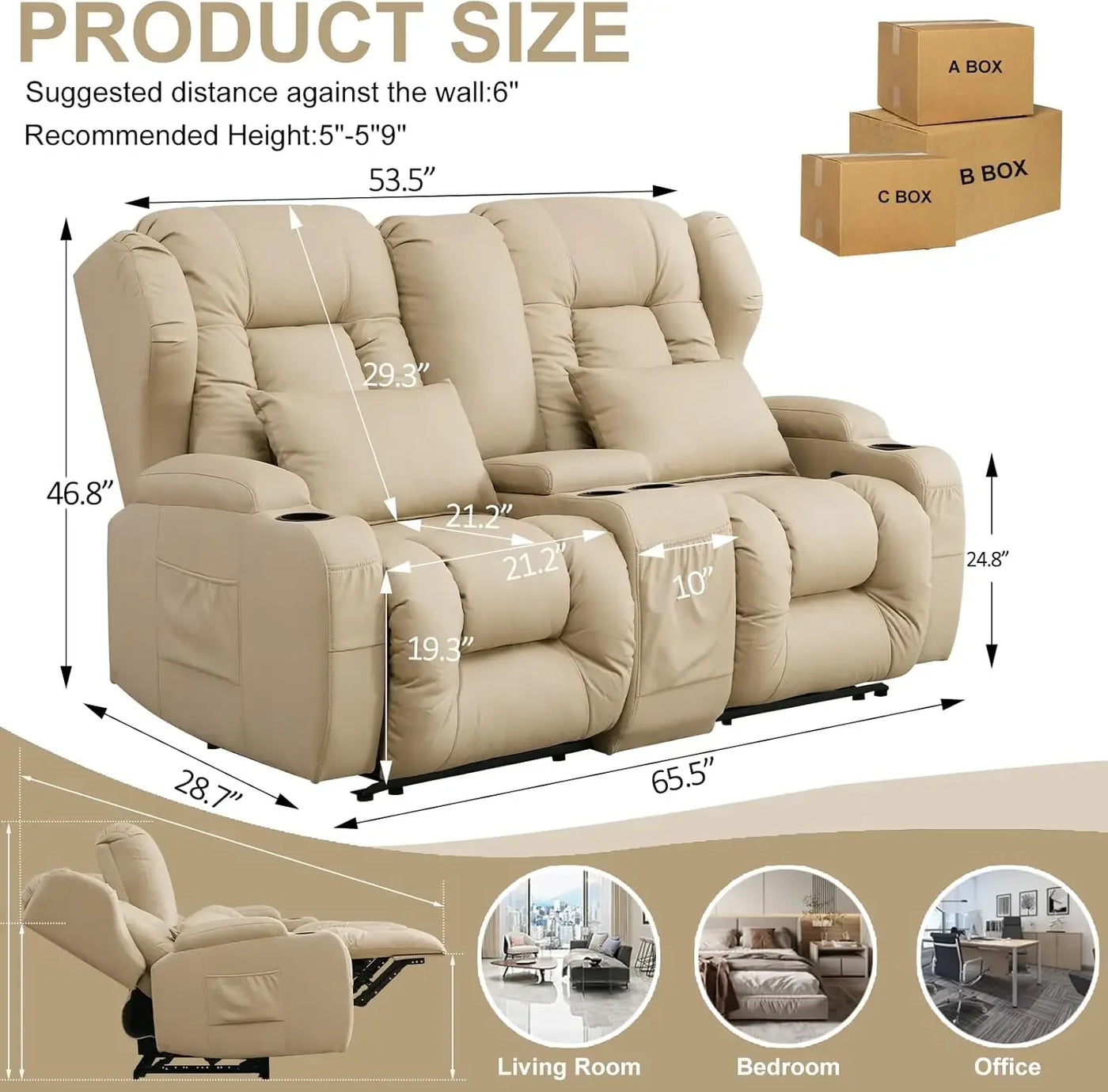 65.5" RV Loveseat Double Recline
