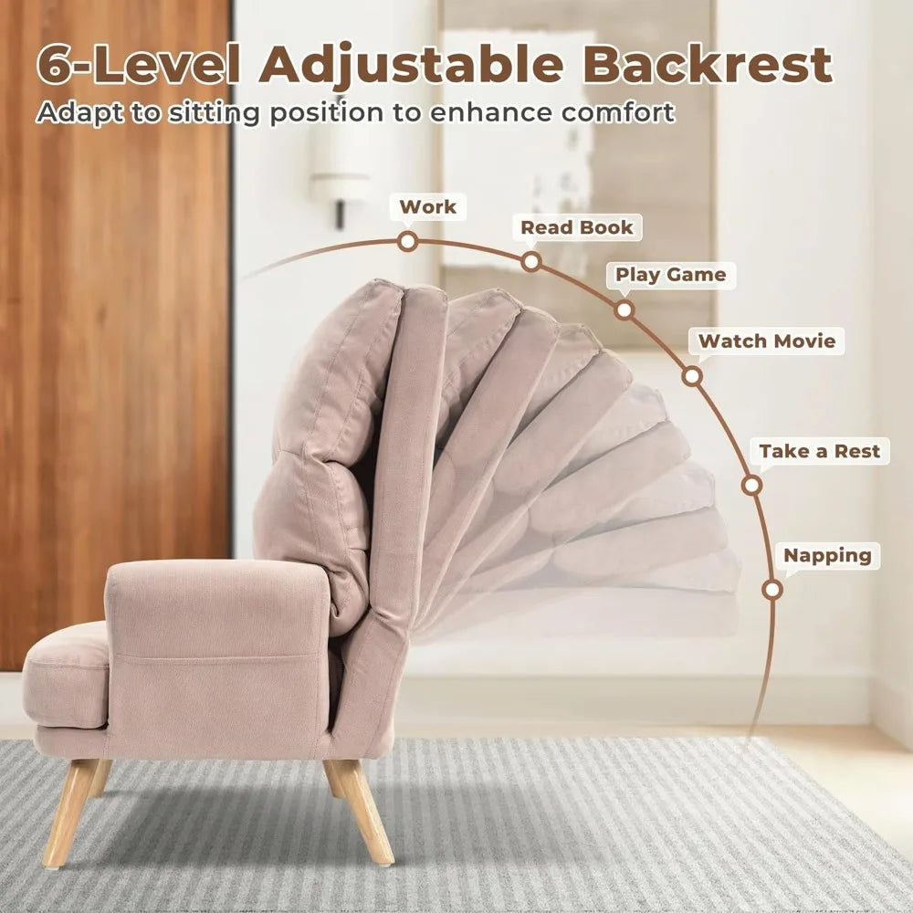 Reclining Chair with Ottoman, Accent Reading Chair with Footrest and Side Pocket, Modern Lounge Recliner for Indoor Living Room