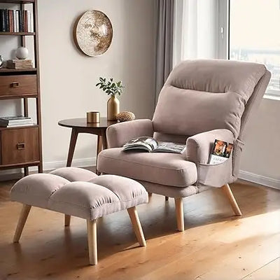 Reclining Chair with Ottoman, Accent Reading Chair with Footrest and Side Pocket, Modern Lounge Recliner for Indoor Living Room