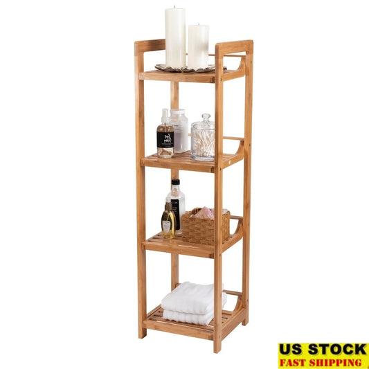 Bamboo Shelving Tower Freestanding Organizer