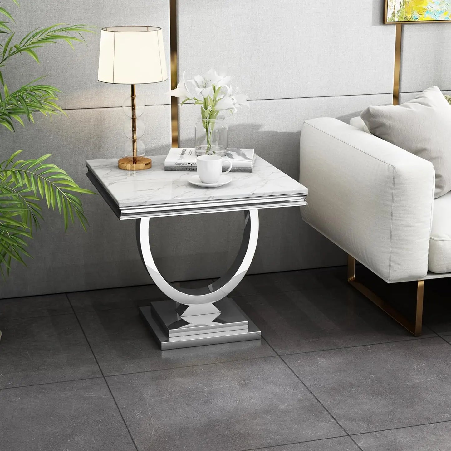 White Marble Console With Mirror