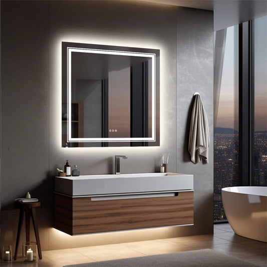 LUVODI Square Illuminated Wall Bathroom Mirror