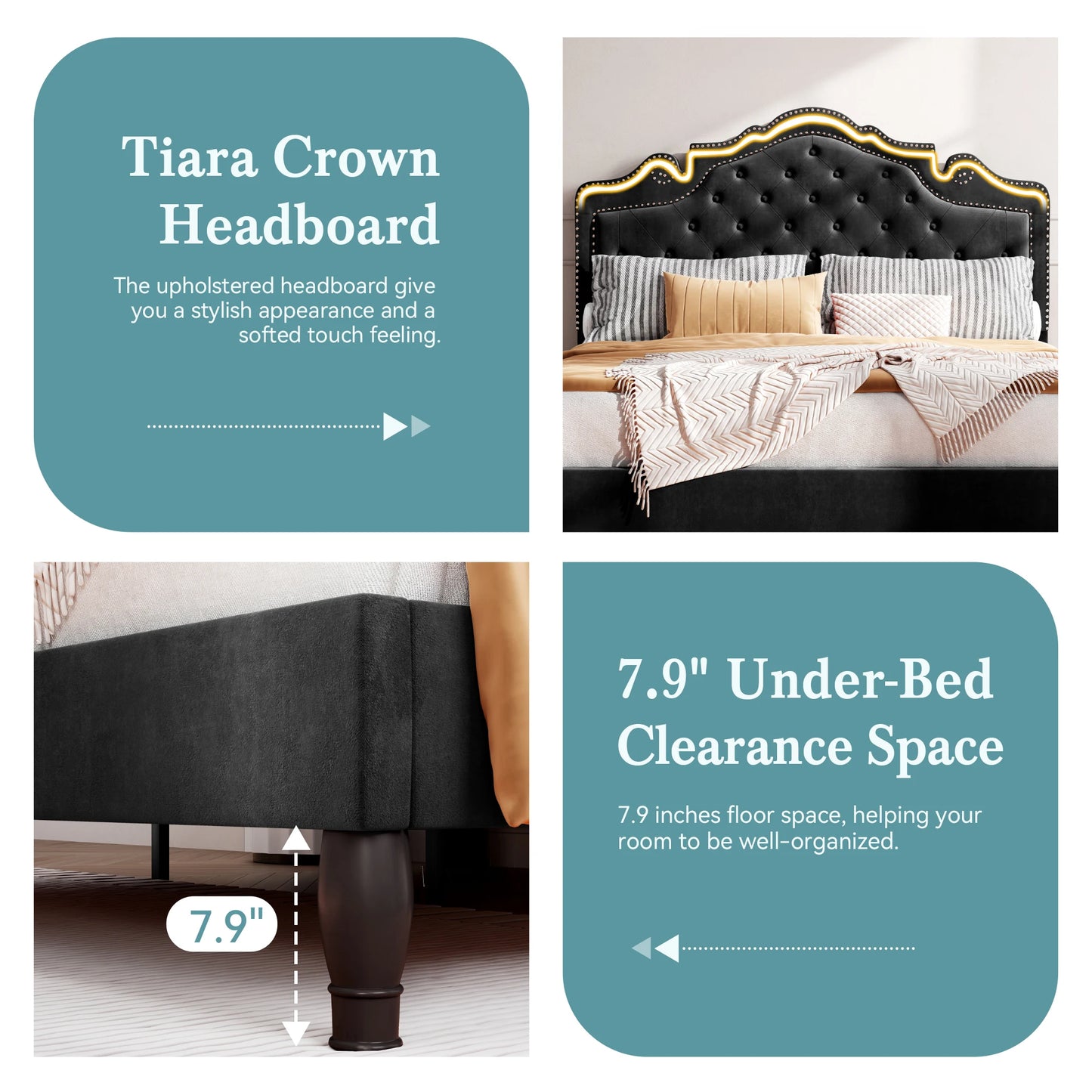 HOOMIC Bed Frame with Adjustable Headboard